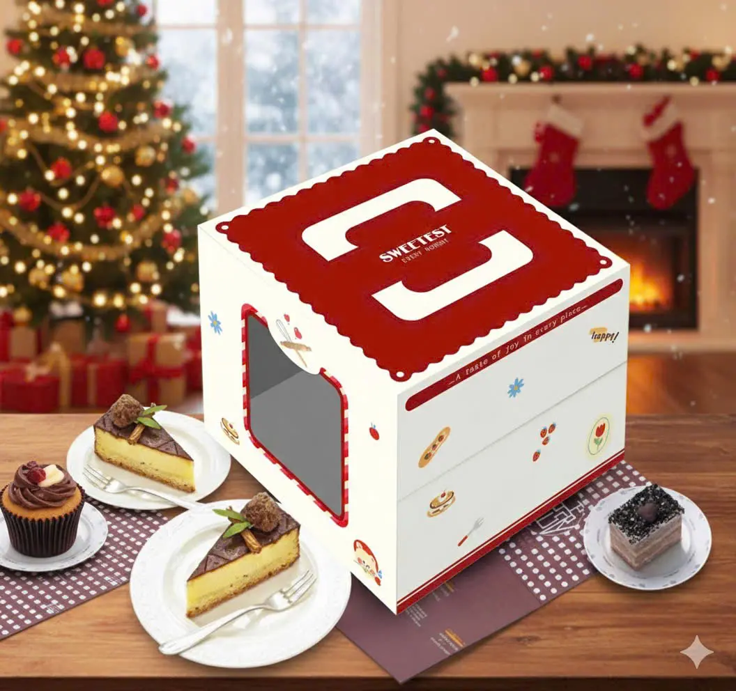 Hộp b&aacute;nh kem đỏ Noel